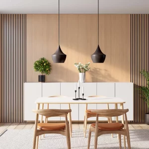 WS Diamond Oak and Ribbon-Wood Diamond Oak with Black RecoSilent in dining room