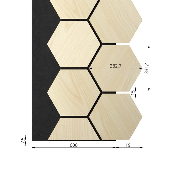 Ribbon-Hexagon Diamond Ash startpanel with dimensions