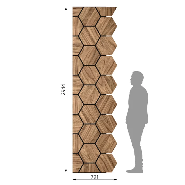 Ribbon-Hexagon Diamond Walnut start panel with dimensions