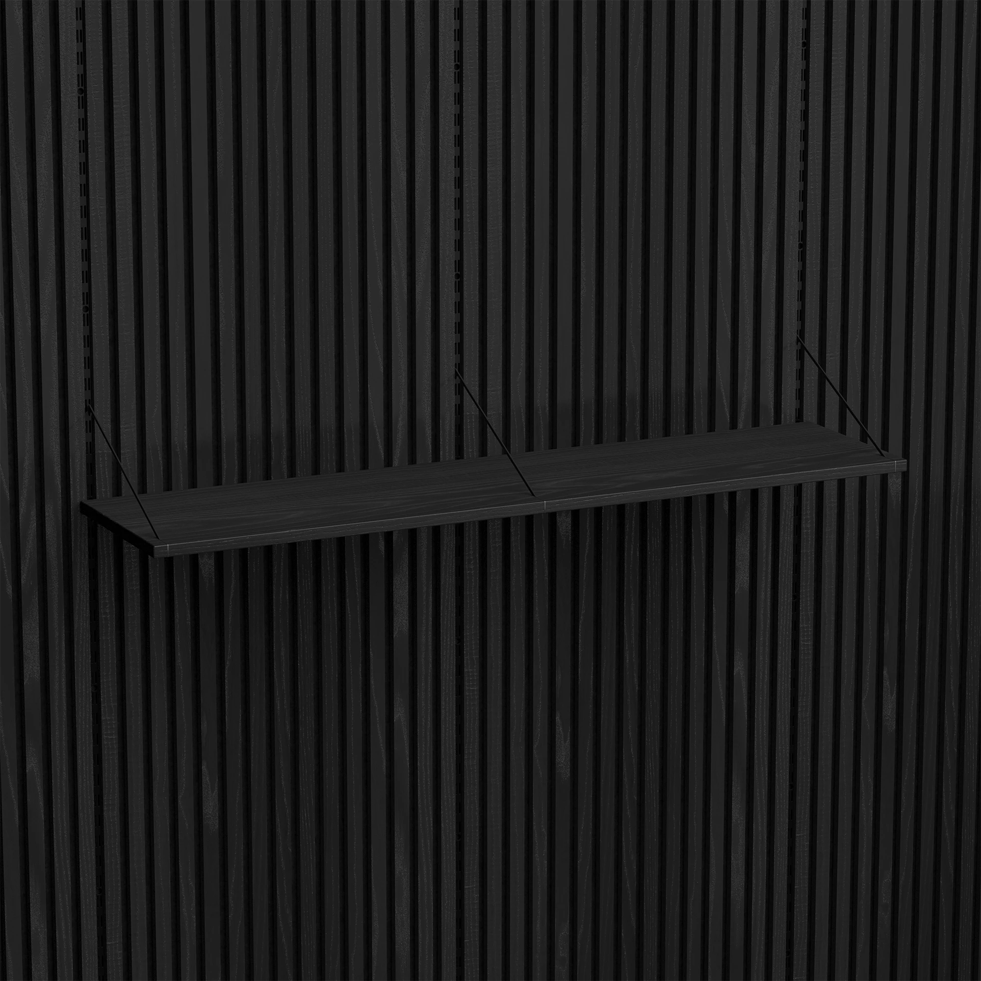 Brace wall shelf 1800 Diamond Black Ash black console with Black Diamond Ash acoustic panels